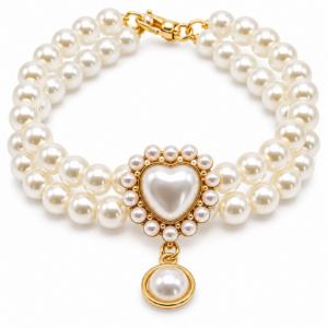 Pearl Elegance – περιλαίμιο γάτας με πέρλες και καρδιά